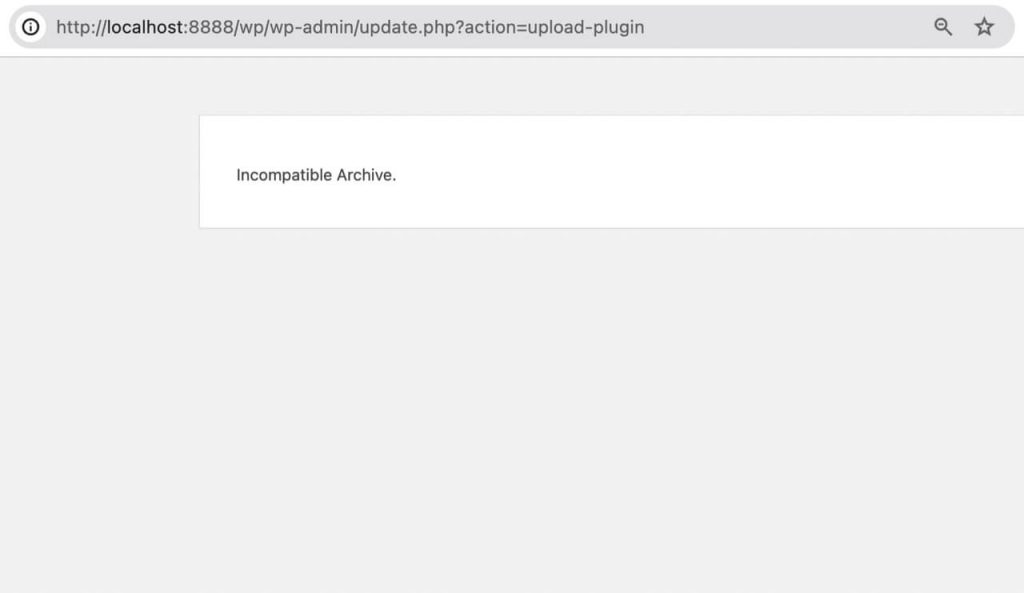 Incompatible Archive error displaying on WordPress